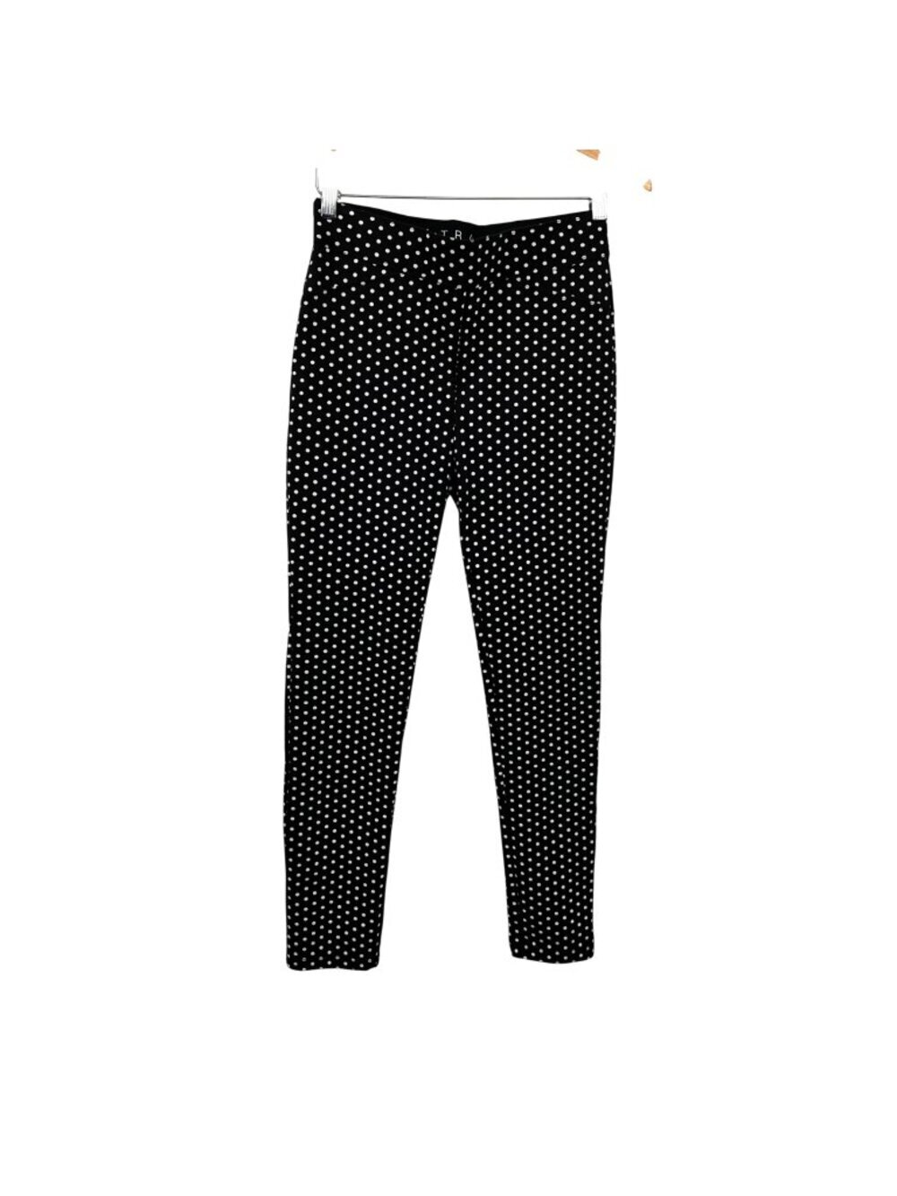Ultra Knit Womens Polka Dot Dress Pants Black/White Pull On Skinny Size Small